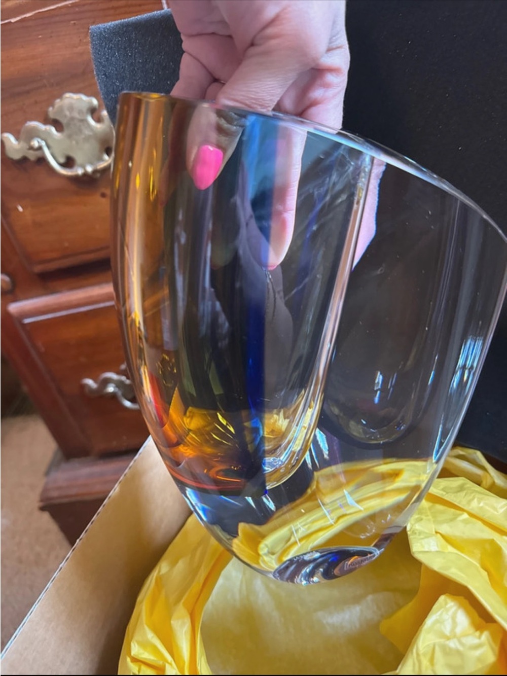 Kosta Boda Amber and Clear Art Glass Vase
